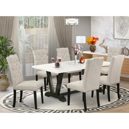 East West Furniture 7 Piece V-Style Kitchen Table Set - Doeskin V626EL635-7